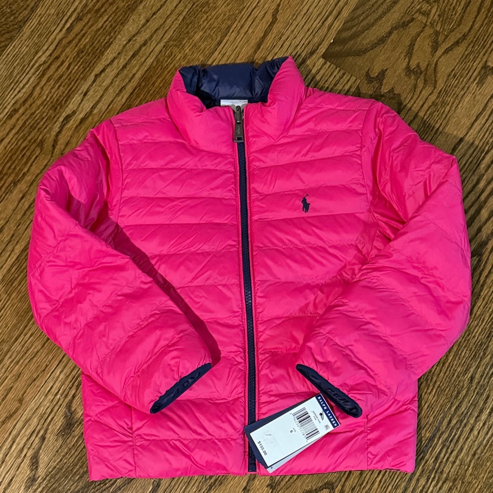 NWT Girls Ralph Lauren Reversible Blue/Pink Puffer Jacket with